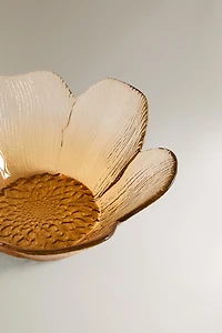GLASS BOWL WITH RAISED FLORAL DESIGN