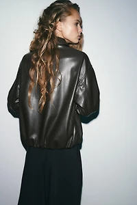 FAUX LEATHER JACKET WITH ELASTICATED DETAILS
