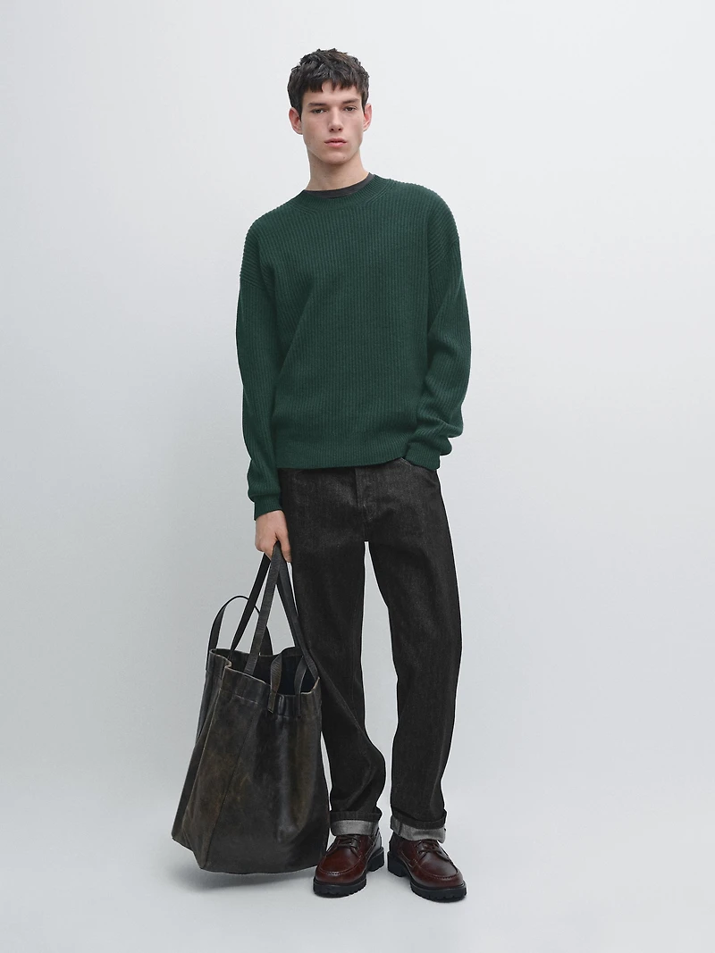 Pull en maille côtelée 100 % laine