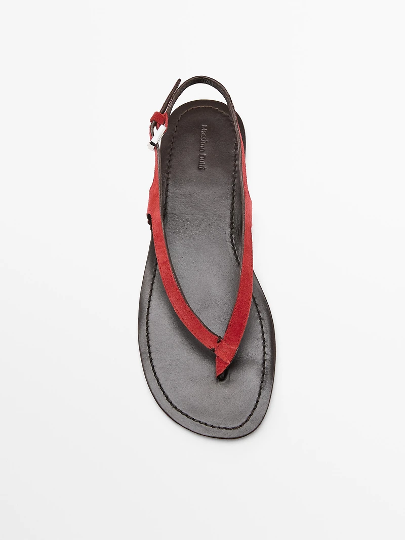 Split suede flat sandals