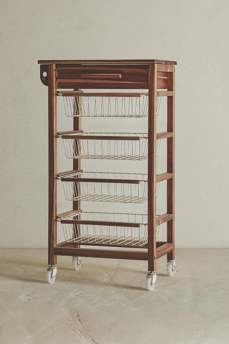 MEUBLE DE RANGEMENT BOIS ET MÉTAL À ROULETTES