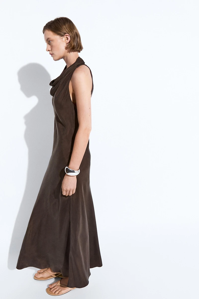 Draped neckline long dress