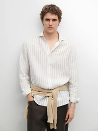 100% linen slim fit striped shirt