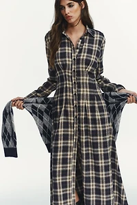 PLAID PLEATED MIDI DRESS