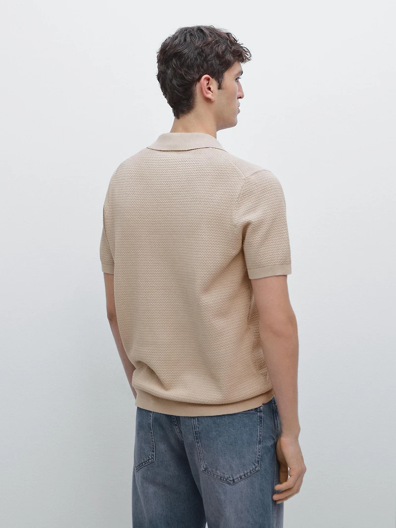 Textured knit V-neck polo shirt