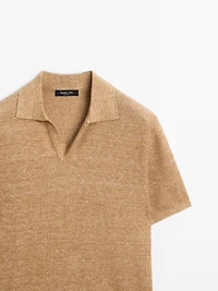 Textured knit cotton and linen blend polo shirt