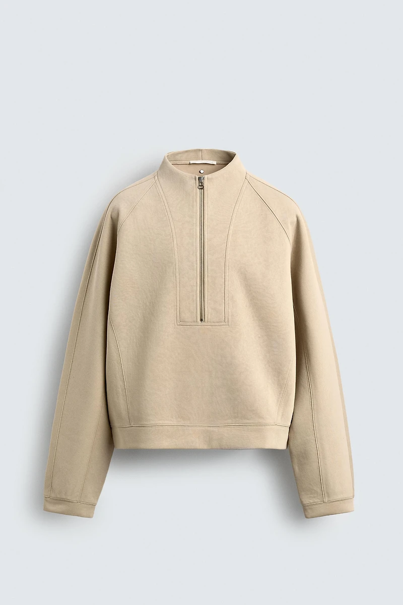 CROPPED FIT NEOPRENE EFFECT SWEATSHIRT WITH STUDS