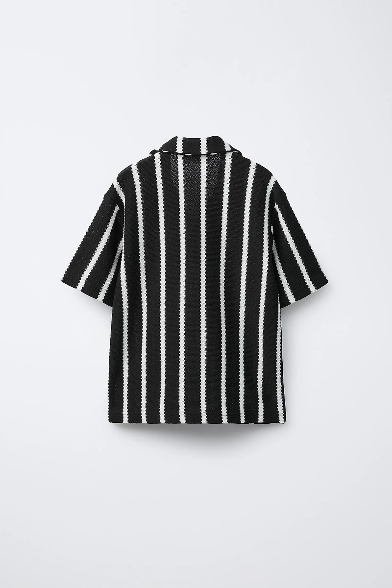 STRIPED TEXTURED BOWLING SHIRT