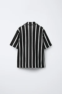STRIPED TEXTURED BOWLING SHIRT