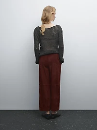 Low-rise cropped suede leather trousers