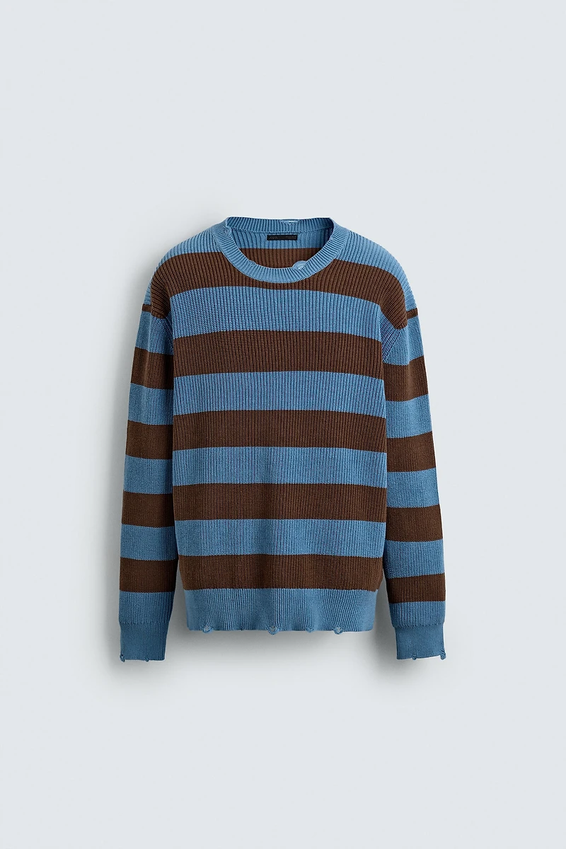 STRIPED PURL KNIT SWEATER