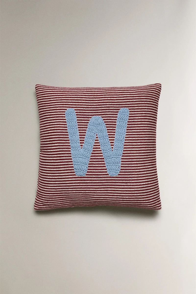 CHILDREN'S EMBROIDERED LETTER W THROW PILLOW