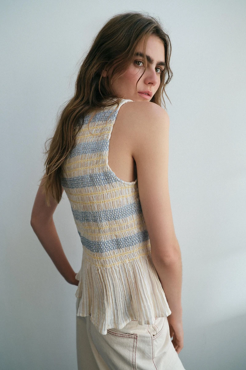 SMOCKED EMBROIDERED TOP