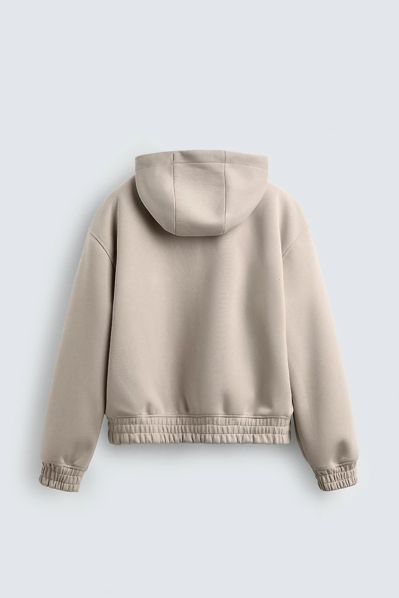NEOPRENE EFFECT HOODIE ZIP-UP SWEATSHIRT