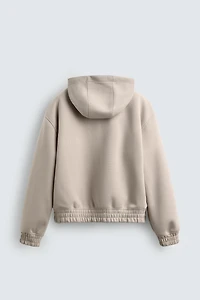 NEOPRENE EFFECT HOODIE ZIP-UP SWEATSHIRT