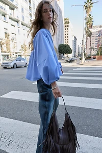 POPLIN BALLOON SLEEVE SHIRT