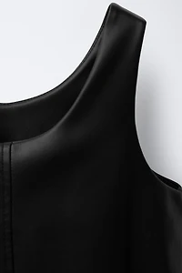 FAUX LEATHER BOW PINAFORE DRESS