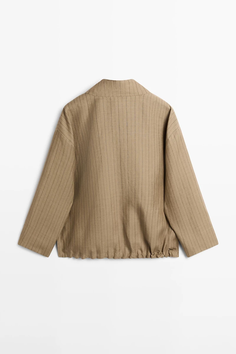 Striped linen blend bomber jacket