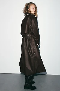 LONG WAXED PLAID TRENCH COAT