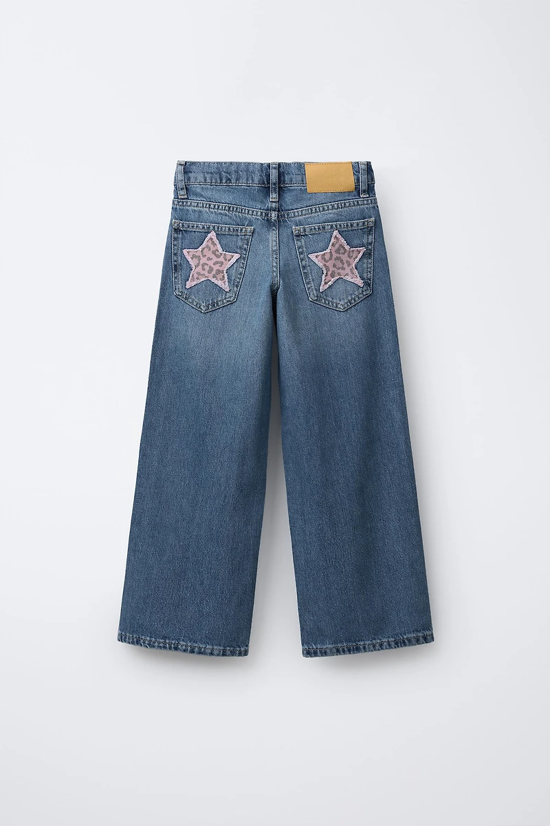 WIDE LEG JEANS WITH ANIMAL PRINT PATCHES