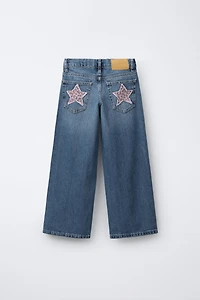 WIDE LEG JEANS WITH ANIMAL PRINT PATCHES