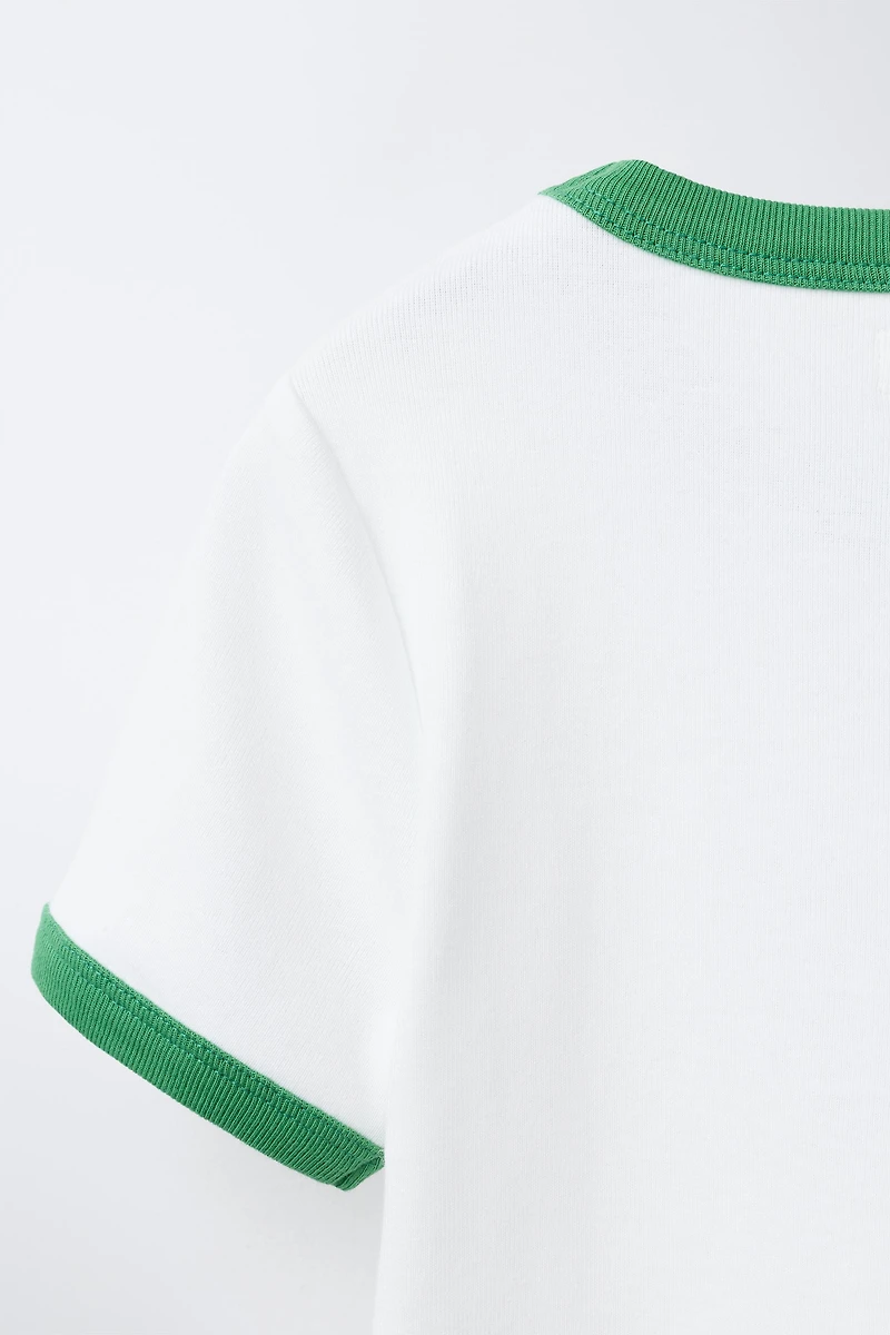 CONTRAST RIB TEXT T-SHIRT