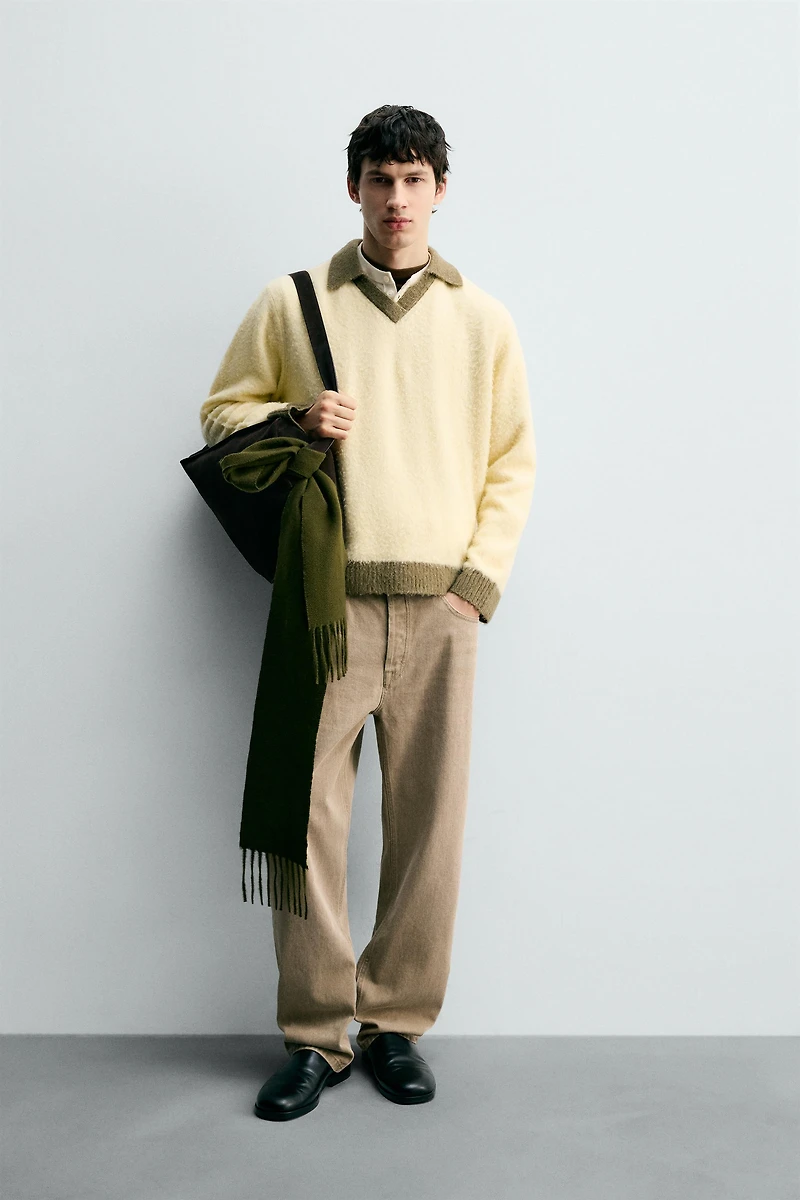 CONTRAST KNIT POLO SHIRT WITH WOOL