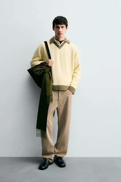 CONTRAST KNIT POLO SHIRT WITH WOOL