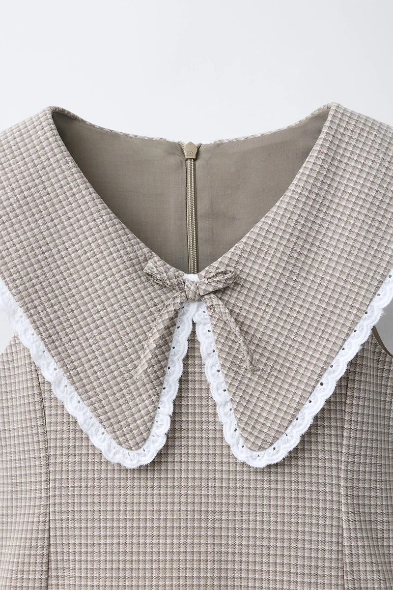 PLAID RUFFLED LACE TRIM DRESS