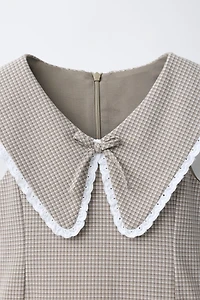 PLAID RUFFLED LACE TRIM DRESS