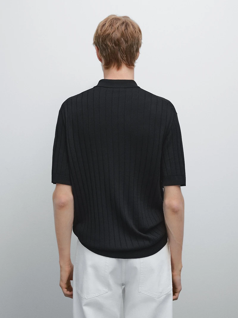 Ribbed knit polo shirt