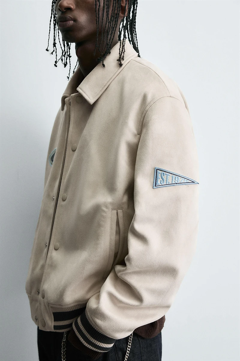 FAUX SUEDE PATCH EMBROIDERED JACKET