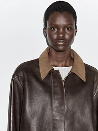 Nappa leather parka with corduroy detail