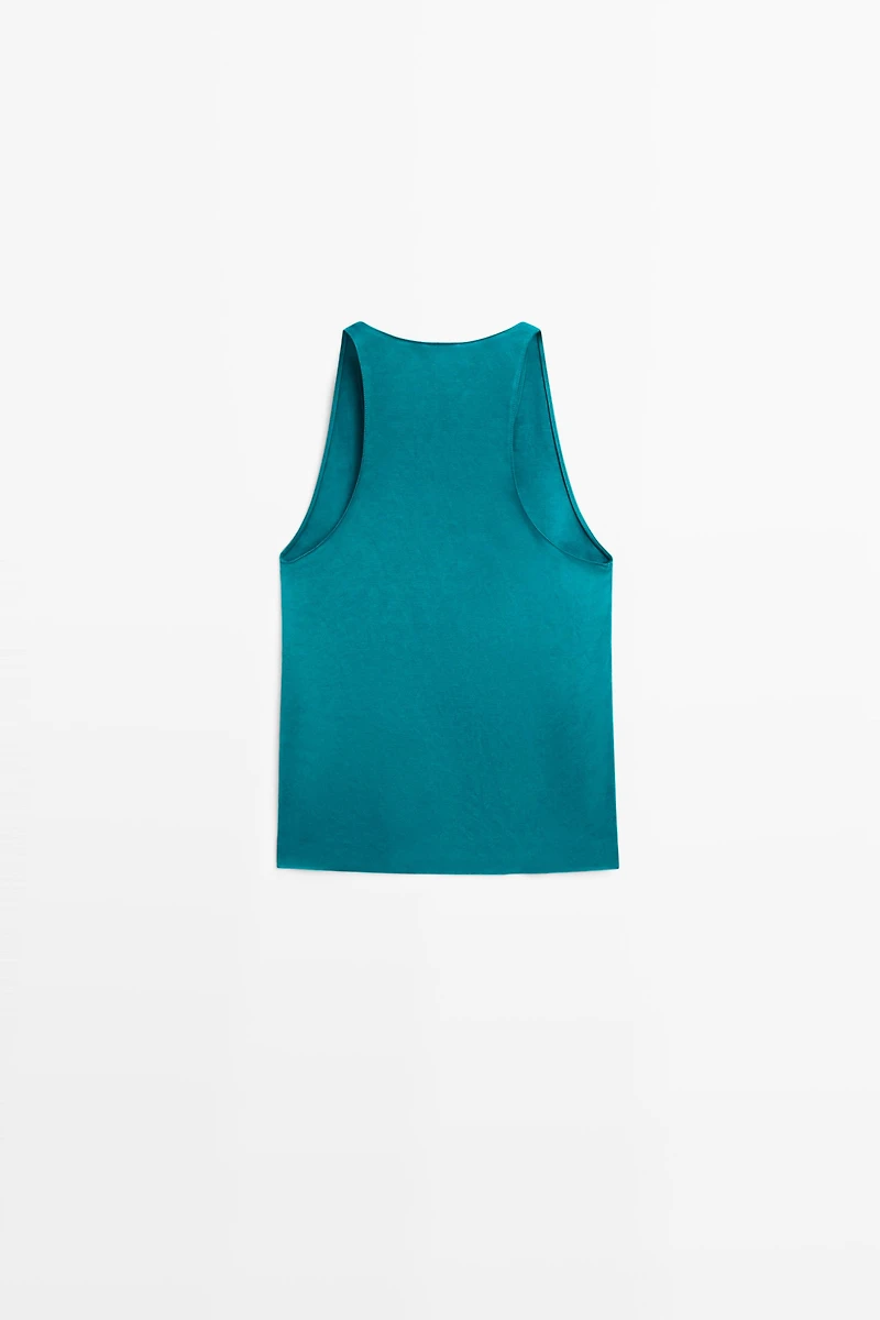 Satin linen blend V-neck top