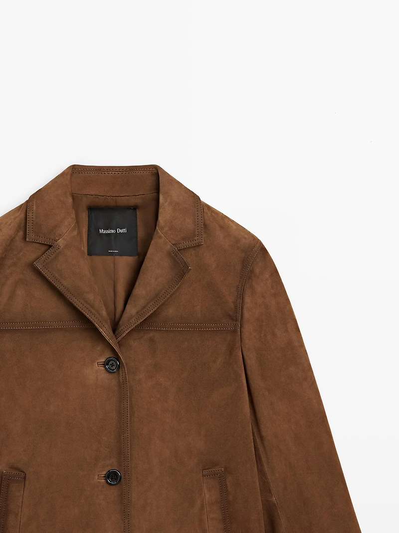 Suede leather blazer with pockets