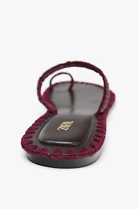 BEADED TOPSTITCHED SANDALS