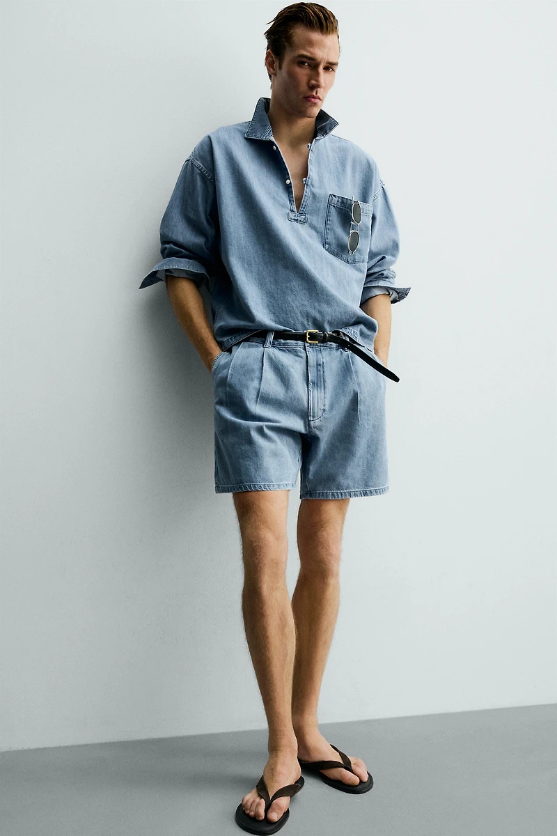BERMUDA DENIM COUPE DÉCONTRACTÉE PLIS