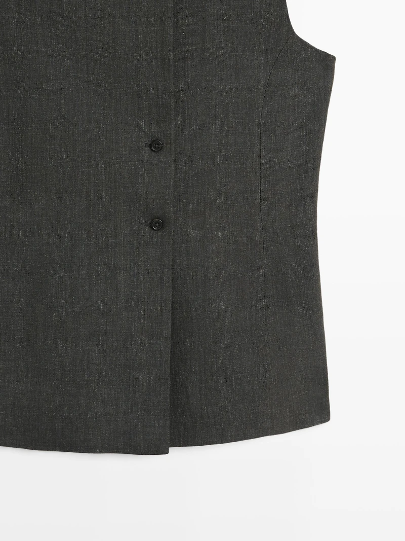 Melange linen double-breasted waistcoat with buttons
