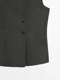 Melange linen double-breasted waistcoat with buttons