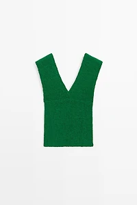Cotton blend V-neck knit top