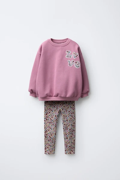 ENSEMBLE JOGGING SWEAT ET LEGGING CÔTELÉ FLEURS