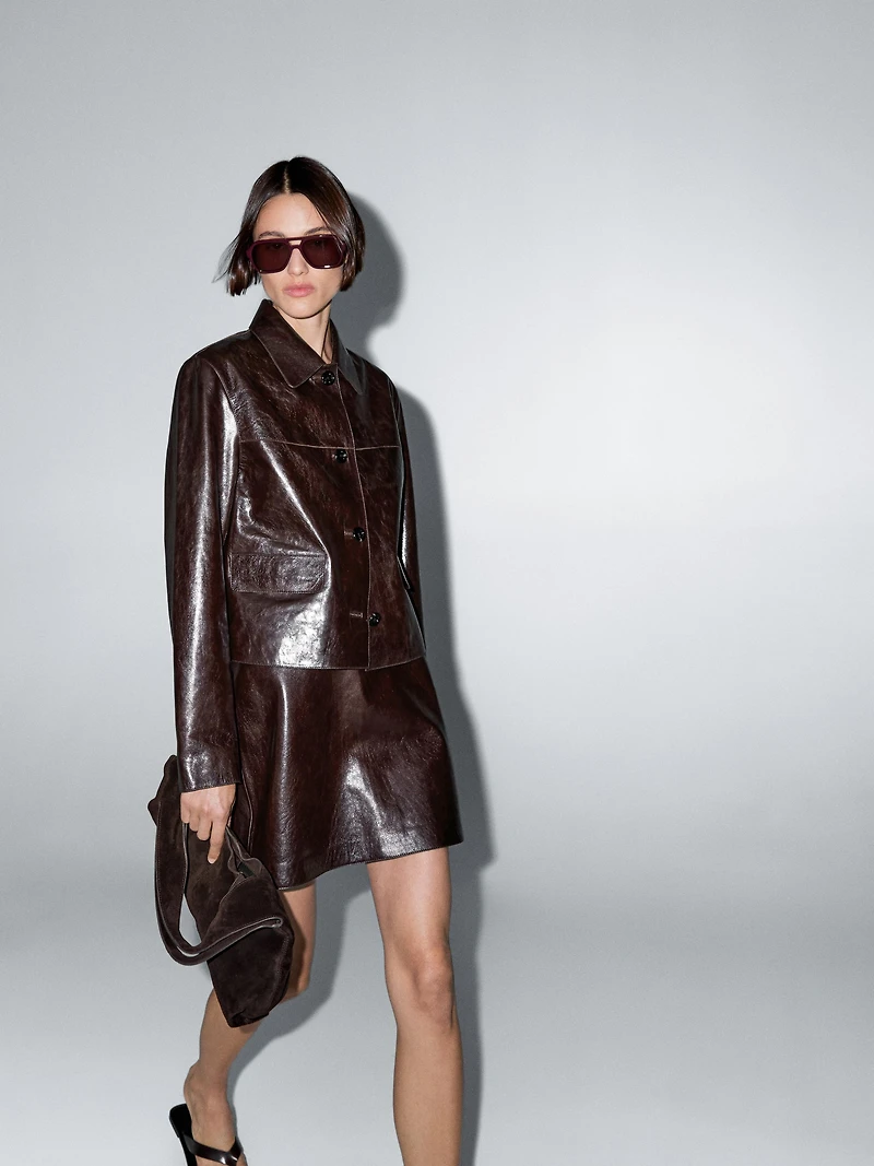 Cropped nappa leather jacket