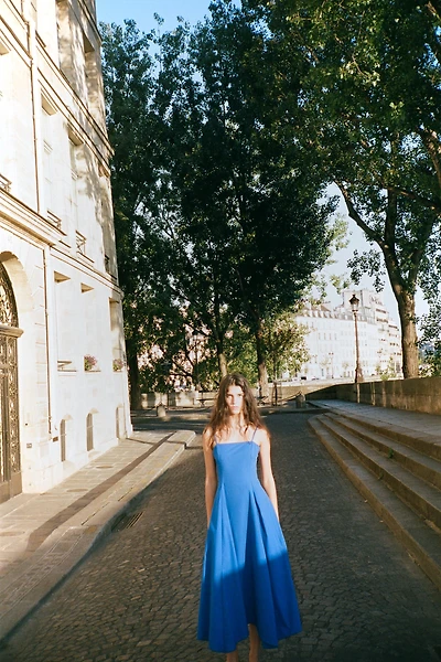 ROBE MIDI EN POPELINE ASYMÉTRIQUE