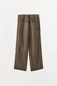 STRIPED LINEN BAGGY PANTS