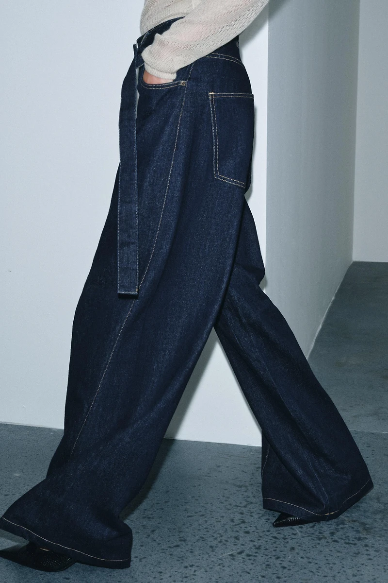 ZW COLLECTION WIDE LEG HIGH-WAIST JEANS WITH BELT