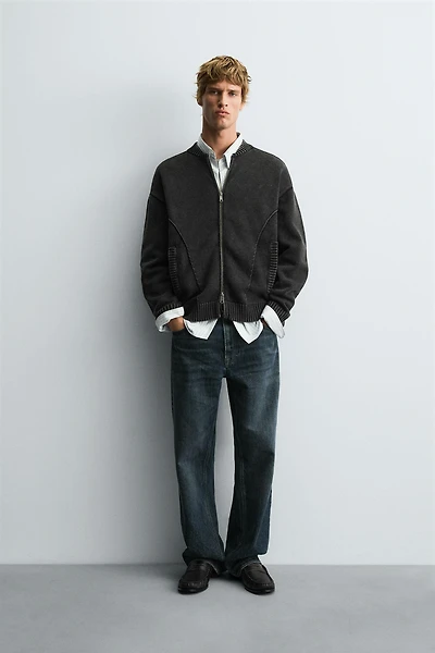 WASHED KNIT BOMBER JACKET