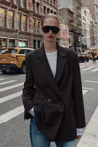 OVERSIZED DOUBLE BREASTED PINSTRIPE BLAZER