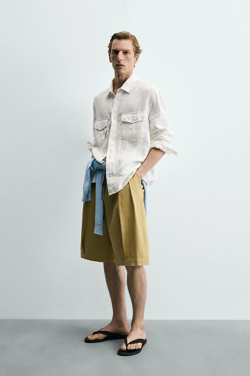 100% LINEN RELAXED FIT SHIRT WITH POCKETS