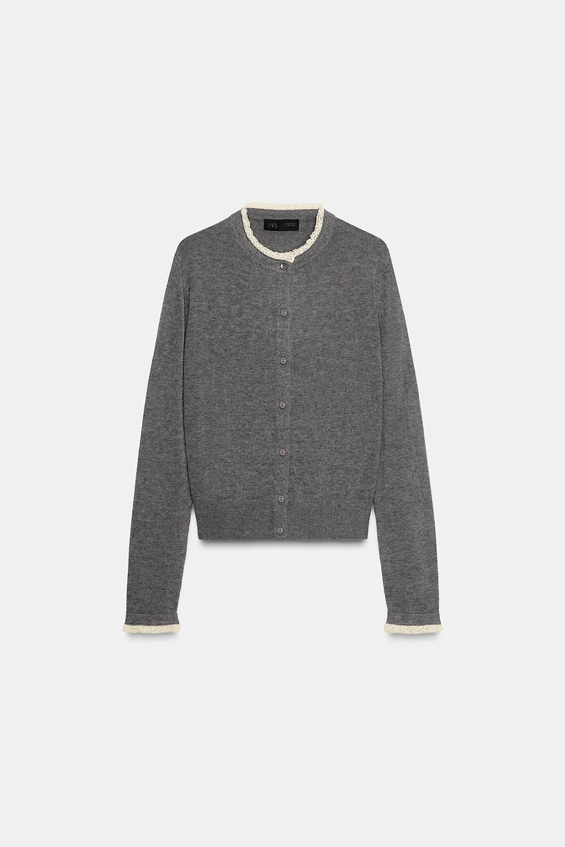 LACE TRIM KNIT CARDIGAN