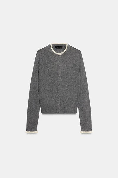 LACE TRIM KNIT CARDIGAN